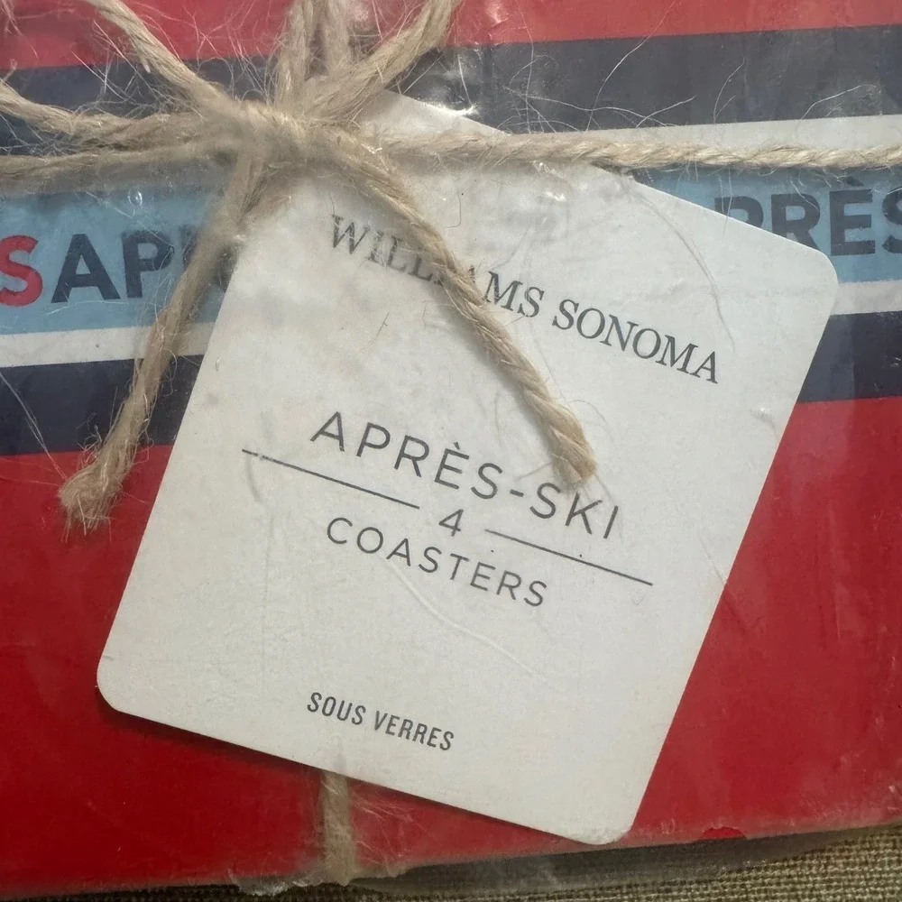 Williams Sonoma Après-Ski Cork Coasters set of 8 NIP Discontinued Alpine Lodge